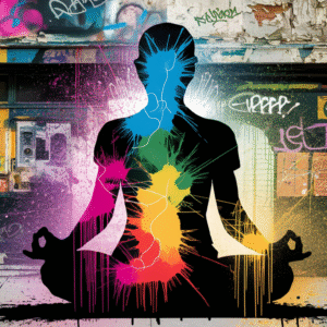 Urban Meditation Art – Graffiti Chakra Silhouette for Mindfulness & Inner Healing
