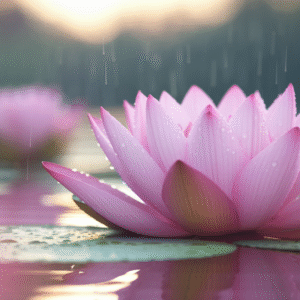 Petals After Rain – Calming Lotus Flower Wall Art, Mindful AI Print
